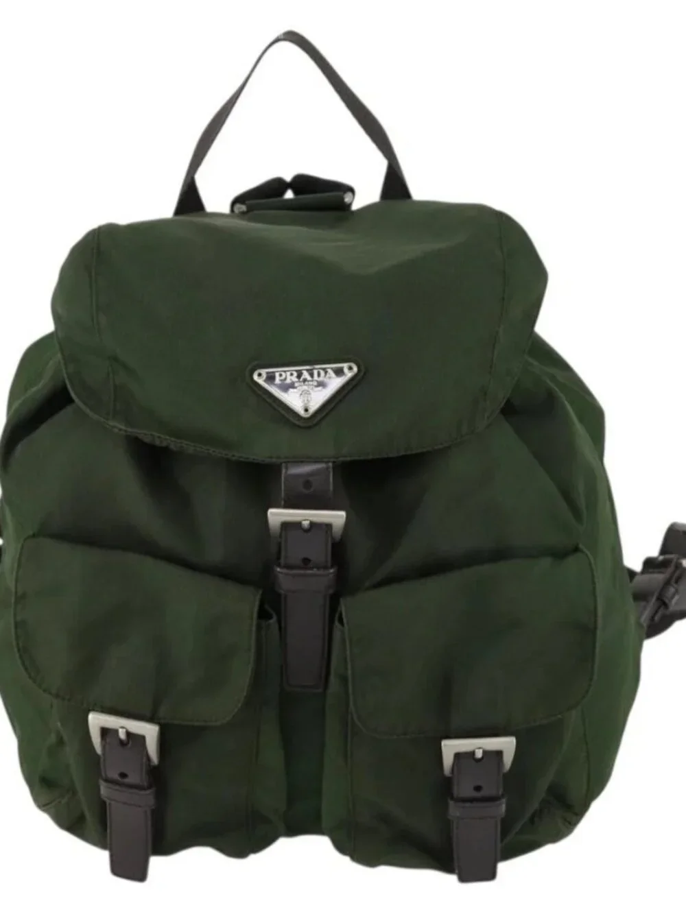 PRADA Backpack Nylon Green Silver Auth 157224